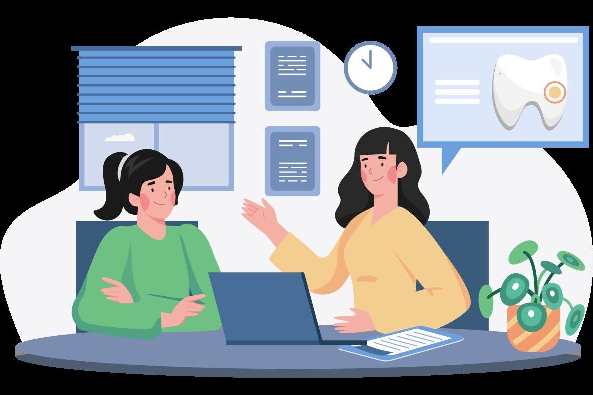 Patient talking with dentist about Hollywood smile price in Germany during consultation